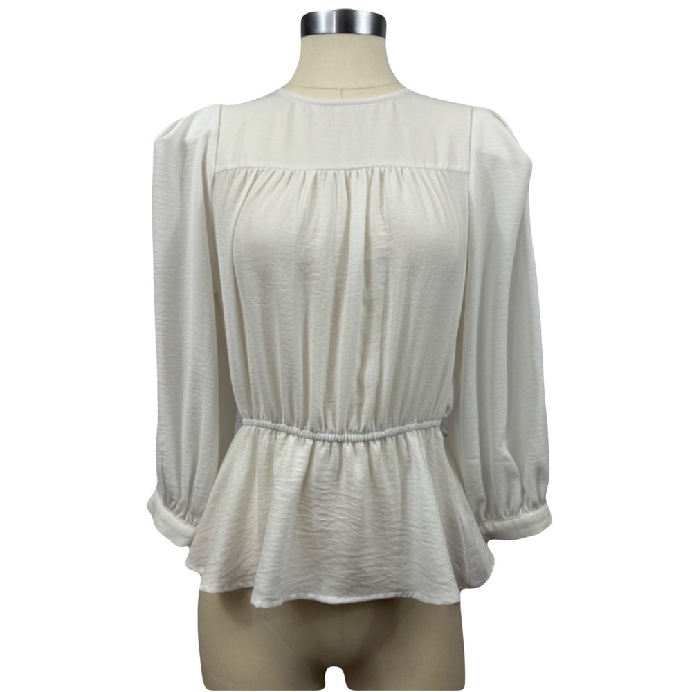 PROLOGUE women’s white puff long sleeved elastic waist blouse